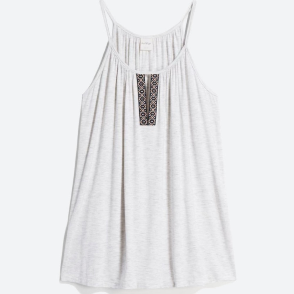 (M) KAILEIGH, Carlee Embroidery detail knit top, off white/gray